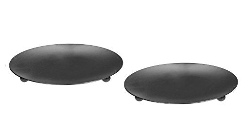 Hosley Set of 2 Black Iron Pillar Candle Holder Plates – 7-Inch Decorative Round Trays for Pillar Candles – Ideal for Weddings, Special Occasions, Home Décor, and Pedestal Displays - color: Black, size: 7" Diameter(Set of 2)