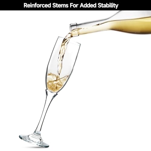 Champagne Glasses,Set of 4,Classic Shape,Hand Blown Elegant Unique Gift for Long stem Sparkling,Wine glasses for Wedding,Birthday Mother’s Day-Ideal for Wine Tasting,Daily Use-6.5 oz,Clear - size: Champagne Glasses
