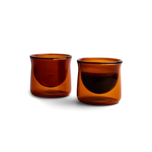 FLUR Espresso Glasses (Set of 2) Perfect for Espresso, Macchiatos & Small Espresso Drinks – Double-Walled Borosilicate Glass – Handmade, Lightweight & Durable – 3oz (Amber) - color: Amber