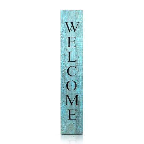 BARNWOODUSA Wooden Welcome Sign for Front Door, 5-Foot, Robins Egg Blue | Stylish Farmhouse Decor: If you love the rustic look that farmhouse style decor adds to a cozy house, this welcome porch - color: Robins Egg Blue