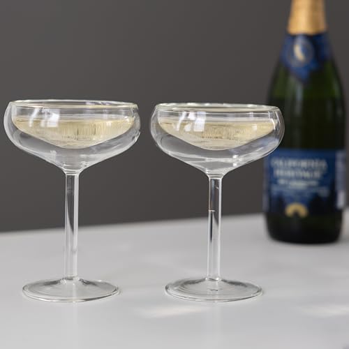 Outset Double Wall Glasses, Coupe Champagne Glasses, Set of 2, Borosilicate Glassware - size: Set of 2, Coupe Champagne