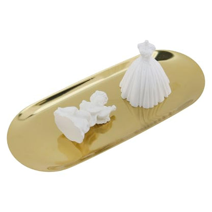 Dnyta 2Pcs Stainless Steel Decorative Tray, Decor Jewelry Dish for Dresser | Bathroom Decor Makeup Serving Trays Cosmetics Home Decor for Dresser, Keys Watch Wallet Trinket (9"x3.7", Oval, Gold) - style: Oval gold style (1pcs)