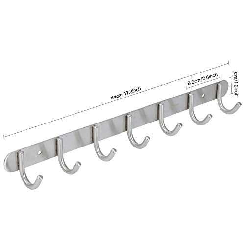 Towel Hook Rack Brushed Nickel - Sagmoc 17-Inch Coat Hook Rail Wall Mounted with 7 Round Hooks, Durable Wall Hangers for Bedroom, Bathroom, Foyer, Hallway (304 Stainless Steel) - size: 7R hooks