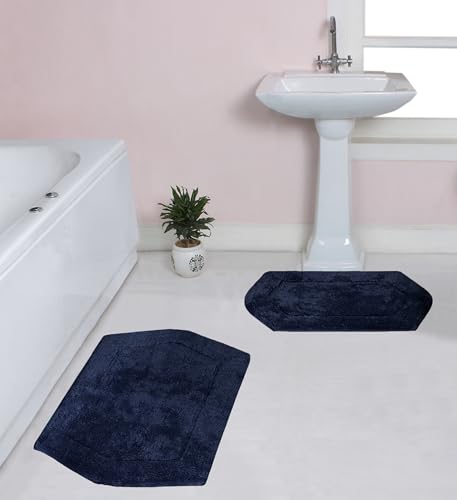 Home Weavers 100% Cotton Tufted Waterford Collection, Extra Soft and Absorbent Bath Rugs, Machine Washable Bath Mats for Bathroom, 2 Piece Set(M+L), Navy - color: Navy, size: 2 Piece Set(M+L)