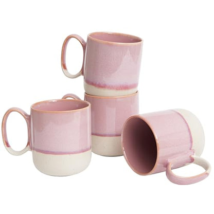 Bosmarlin Ceramic Coffee Mug Set of 4, 15 Oz, Coffee Cups with Big Handle, Microwave and Dishwasher Safe (Pink) - color: Pink