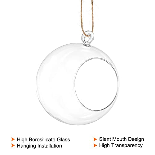 PATIKIL Round Globe Terrarium Air Plant Planter, 4.8 Inch High Borosilicate Glass Hanging Decorations for Succulent, Tillandsia, Clear - size: 4.8 Inch