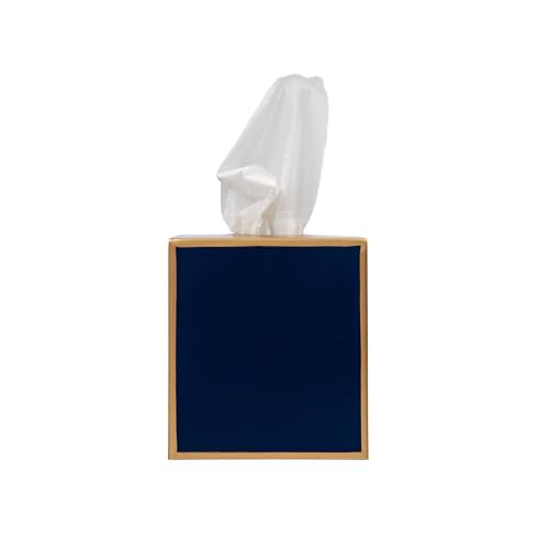 Jaye's Studio Tissue Box Cover Square, Indigo Blue Metal Gold Cube Holder | Matte Hand-Painted Finish, Fits Standard Facial Boxes, Polished Trim, Open Bottom, Study Library Use - color: Indigo Blue