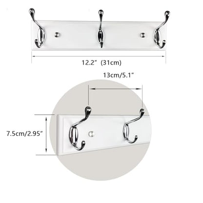 wall Mounted Coat Rack 12.2inch(31cm) with 3 Silver Hooks, White Wood Coat Hook for Entrance, Hallway, Bedroom, Kids Room, Bathroom,Small Size Clothes Hanger - size: Small-12.2in(31cm),3 Silver Hooks, style: Modern