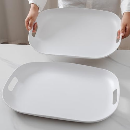 Extra Large Serving Platter, Set of 2, 18.75 x 14.375 x 2 Inch Large Melamine Serving Tray with Handle,Rectangular Serving Trays for Party, Big Turkey Platter, Dishwasher Safe, Matte White - color: Matte White Serving Tray