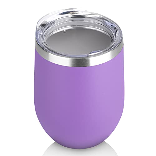 DOMICARE Stainless Steel Wine Tumbler Bulk with Lid, Personalized Insulated Tumblers Set, 12oz Travel Coffee Cups Pack of 1, Purple - color: Purple, size: 1 Count (Pack of 1)