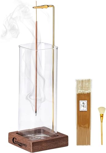 Ceremony Incense Holder,Wooden Incense Holder for Sticks with Ash Catcher | Anti-ash Incense Burner with 20 Incense Sticks and a Ash Brush for Meditation Yoga Spa Room Decor - color: Wood Bottles Square