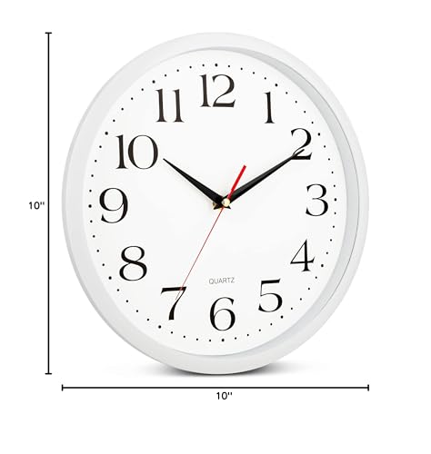 Bernhard Products White Wall Clock Silent Non Ticking, 12 Inch Quality Quartz Battery Operated Round Easy to Read Home/Office/Kitchen/Classroom/School Sweep Clock, Black Hands - color: White, size: 12 Inch
