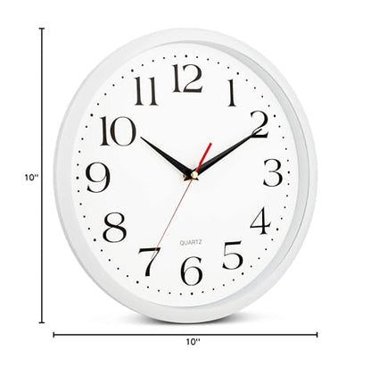 Bernhard Products White Wall Clock Silent Non Ticking, 12 Inch Quality Quartz Battery Operated Round Easy to Read Home/Office/Kitchen/Classroom/School Sweep Clock, Black Hands - color: White, size: 12 Inch