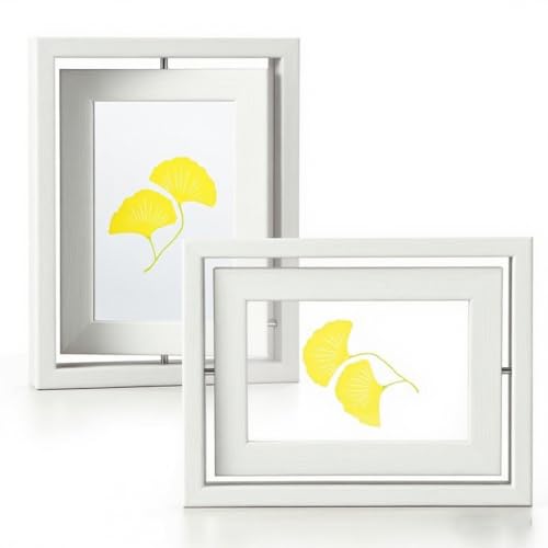 2 Pack 4x6 Rotating Floating Picture Frames, White Wood Floating Photo Frame Double-Sided Display with Crystal Glass for Tabletop, Desk or Shelf - color: White, size: 4x6