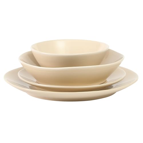 Two Time Oprah's Favorite Things Winner - Montecito Breeze 16 Piece (Service for 4) Double Plates and Bowls Stoneware Reactive Glaze Dinnerware Set - Marble Dawn Cream - color: Marble Dawn Cream