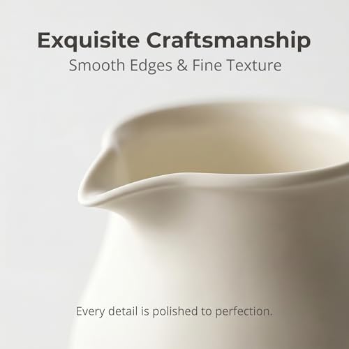 Modern Ceramic Pitcher 18oz, Small Coffee Carafe for Hot/Cold Drinks, Microwave & Dishwasher Safe, Lead-Free Water Pitcher for Milk, Juice, Iced Coffee, Drip-Free Spout (Not Include Cups) - size: 18 Ounce Espresso Milk Pitcher