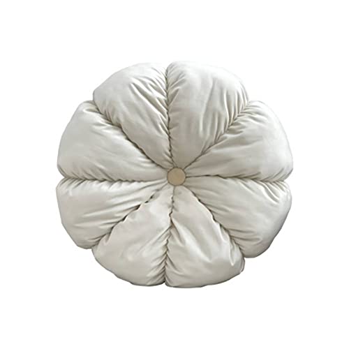 MOJUN Round Velvet Pillow Pumpkin Pleated Cushion Throw Pillow Home Decorative for Couch Chair Bed Car (White, 17.7 inch) - color: White