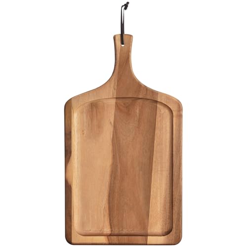 Acacia Wood Cutting Board with Handle, Kitchen Decor, 17.7" X 9.8" | Wooden Chopping Board for Meat, Cheese Board, Vegetables, Bread, Decorative Charcuterie Board - size: 17.7"L x 9.8"W