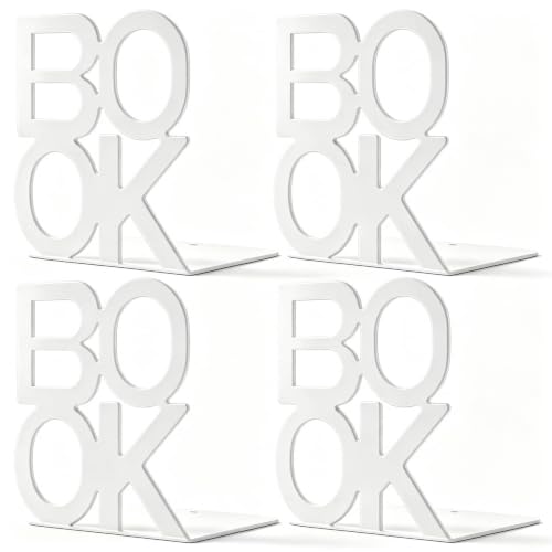 Book Ends - Decorative Metal Book Ends Supports for Bookrack Desk (White 2Pack) | 2Pair White BookEnds,Unique Appearance Design Bookend - color: White, size: 2 pair