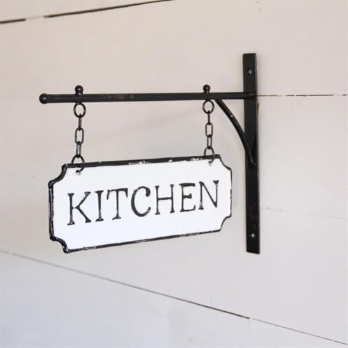 Foreside Home & Garden White and Black Enamel Kitchen Wall Sign on Metal Hanger - style: Kitchen