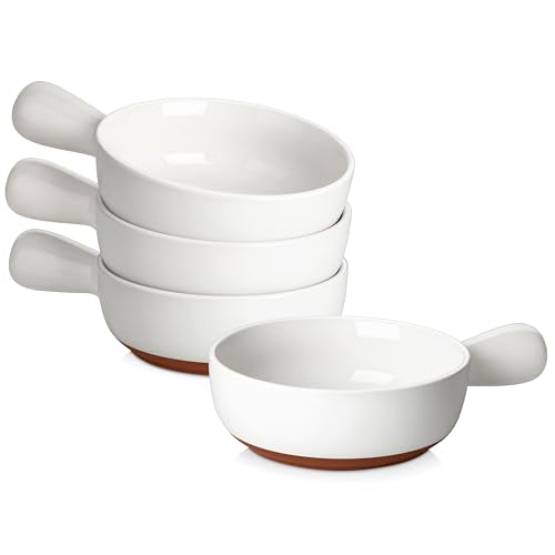 MALACASA 23 Oz French Onion Soup Bowls With Handles, Ceramic Soup Crocks for Cereal, Pasta, Beef Stew, Chilli, Oven Microwave Dishwasher Safe, Set of 4, White, Series TARA - color: White