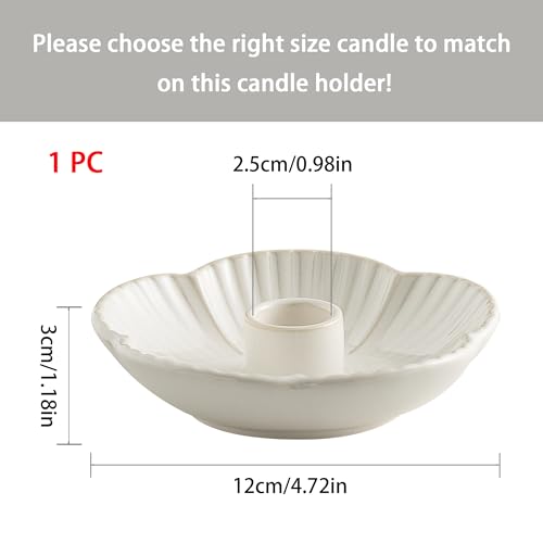 Ceramic Taper Candle Holder, 4.72 in Polished Round Base Tray | Use with incense or palo santo to create a calm tabletop setting for dinners, meditation or seasonal displays. - color: White