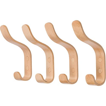 Plywood Wall Hooks Set of 4 Wood Coat Rack Hanging Clothes Hats Robes Towels (Birch) - color: Maple
