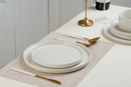 famiware Nebula 6 Pieces Salad Plates Set, 8 inch Dessert Plates, Scratch Resistant, Stoneware Dinnerware, Kitchen Modern Rustic Serving Dishes, White - color: White, size: 8 inch