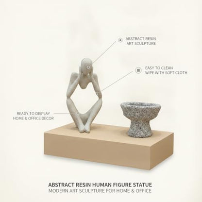 Modern Abstract Resin Human Figure Sculpture, Beige Minimalist Art Statue for Home Office Desk Shelf Decor - size: 7.87 x 2.95 x 11.02 in
