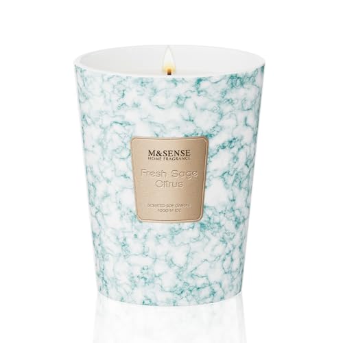 M&SENSE Fresh Sage Citrus Scented Soy Candle, 3 Wick Highly Scented 14.1 Oz 75H, Aromatherapy Christmas Gift for Women and Men - color: FreshSageCitrus, size: Medium