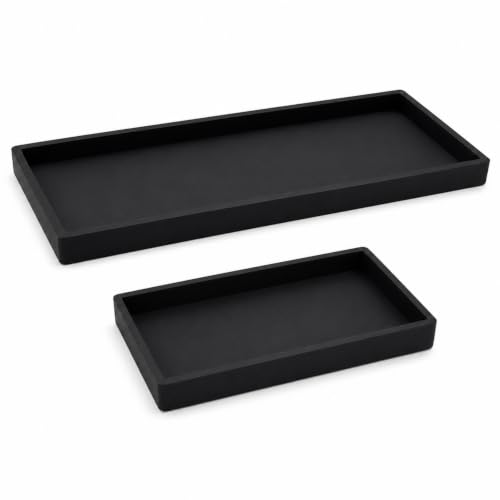 Vanity Tray for Bathroom Counter, Non-Slip Shatterproof Countertop Organizer Tray, Silicone Tray for Perfume, Jewelry, Keys, Cosmetics and Kitchen Storage, Black 7.9 x 4 in and 11.9 x 5.1 in - color: Black, size: S+M
