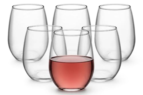 Necessia Set of 6 Stemless Wine Glasses (9oz) – Lead-Free Clear Tumblers – Narrow Rim & Slender Bowl for Enhanced Aromas – Chip-Resistant Rim – Dishwasher Safe – Made in USA