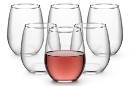 Necessia Set of 6 Stemless Wine Glasses (9oz) – Lead-Free Clear Tumblers – Narrow Rim & Slender Bowl for Enhanced Aromas – Chip-Resistant Rim – Dishwasher Safe – Made in USA