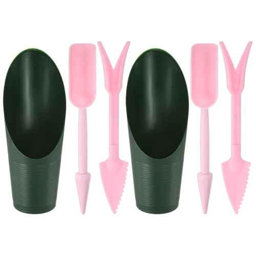 M METERXITY 2-Set Succulent Tools, Plastic 2-in-1 Mini Garden Shovel Hand Succulent Transplanting Tools Garden Shovel Transplant Trowel for Planting/Digging/Aerating/Sowing [Deep Green,Pink] - color: Deep Green,Pink