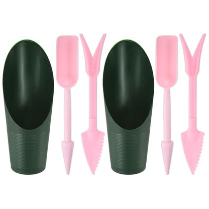 M METERXITY 2-Set Succulent Tools, Plastic 2-in-1 Mini Garden Shovel Hand Succulent Transplanting Tools Garden Shovel Transplant Trowel for Planting/Digging/Aerating/Sowing [Deep Green,Pink] - color: Deep Green,Pink