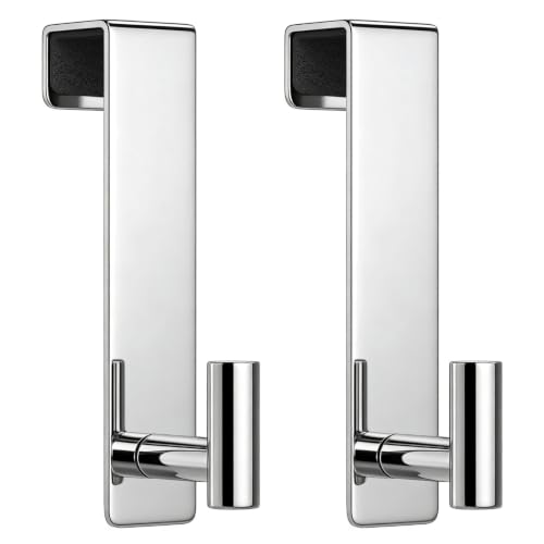 HUFEEOH Shower Door Hooks, Heavy Duty Stainless Steel Over The Glass Door Hanger, T Shape Bathroom Towel Robe Coat Rack Hooks, Tool-Free Installation (Fits 1-3/4" Thick Door - T Shape - 2 Pack) - color: Polished Silver, size: Fits 1-3/4" Thick Door - "T"