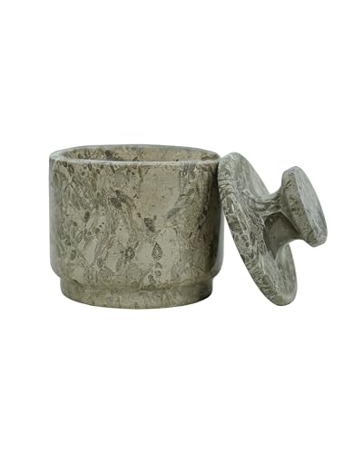 Natural Marble Salt Cellar With Lid - Stone Salt Container And Stone Salt Holder, Spice Jars for Counter, Candy Jar & Spice Jar, Oceanic - color: Marble Candy Jar - Oceanic