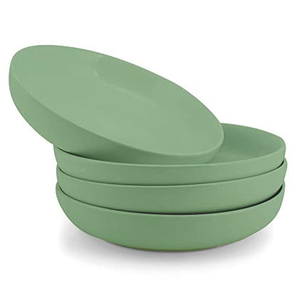 Elanze Designs Bistro Glossy Ceramic 8.5 inch Shallow Pasta Dinner Bowls Set of 4 - Perfect for Everyday uses from Italian Style Pasta to Caesar Salad, and Ramen to Pho, Sage Green - color: Sage Green, style: 8.5 inch Dinner