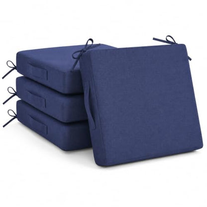 Outdoor Chair Cushions Set of 4, 19x19 Waterproof Patio Pads, Navy Blue | Fade resistant fabric with ties, handle and 3-inch foam for dining seats, decks, porches, gardens and hard seating - color: Navy Blue