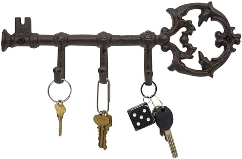 Stephanie Imports Rustic Cast Iron Large Key-Shaped Holder with 3 Key Hooks for Wall Mount (Rustic Bronze) - color: Rustic Bronze