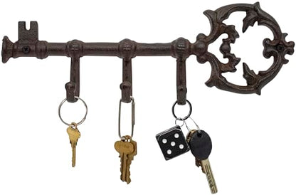 Stephanie Imports Rustic Cast Iron Large Key-Shaped Holder with 3 Key Hooks for Wall Mount (Rustic Bronze) - color: Rustic Bronze