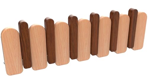 Wall Mounted Coat RackHooks Piano Key Hangers Natural Solid Wood Hanger Non-Woven Fabric Clothes Hangers for Closet, Kitchen, Bedroom, Bathroom, Entryway (Moon Walnut-Beech, 6 Hooks) - color: moon walnut-beech, size: 6 Hooks