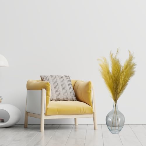 RyddeligHome Gold Pampas Grass Decor, 3 Stems x 115cm/45in | Faux Pampas Grass Tall Large Fluffy, Gold Feathers Floral Picks, Living Room Holiday Decor, Home Accent Decor