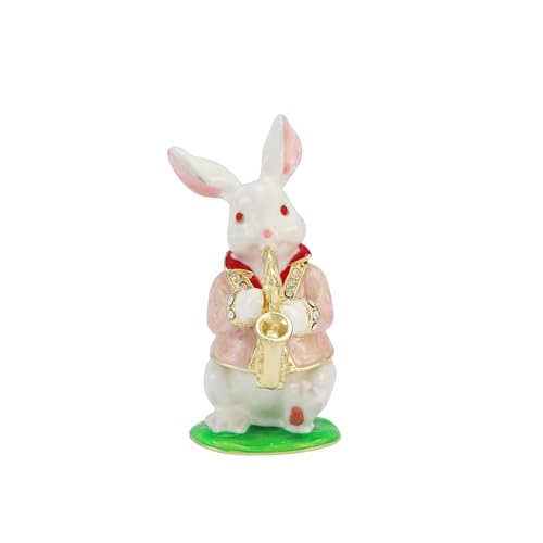 QIFU Hand Painted Pink Rabbit Style Enamel Small Trinket Box, Elegant Jewlery Box for Small Jewerly - style: Rabbit