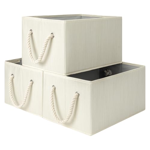 StorageWorks Storage Baskets for Shelves, Fabric Storage Bins, Closet Organization and Storage Basket, Foldable Organizer Bins for Clothes, Beige, White & Ivory, Large, 3-Pack | Storage Baskets for Shelves, Closet Organization and Storage Basket, Foldable