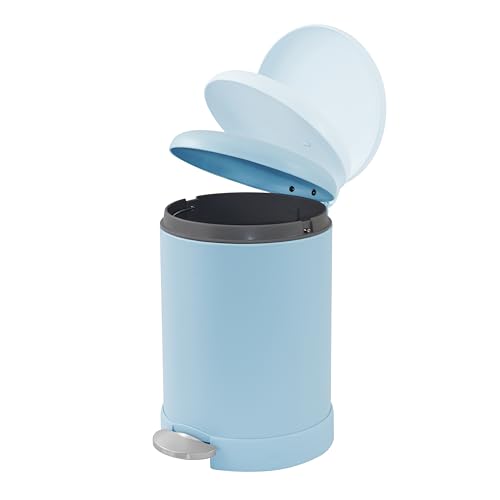 Glad Small Trash Can, 1.2 Gallon | Round Stainless Steel Garbage Bin with Soft Close Lid & Step Foot Pedal | Metal Waste Basket with Removable Inner Bucket, Blue - color: Blue