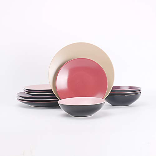 Colors Life 12pc Dinnerware Set, Very Berry - 4 Assorted Colors of Beige, Berry, Plum, Rose at Matte glaze - color: Very Berry, size: 12pc Set