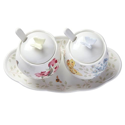 Lenox Butterfly Meadow Porcelain Condiment Set, 7-Piece | dishwasher safe | condiment containers with lids, gift for women, kitchen storage, pantry organization - style: 7-Piece Condiment Set