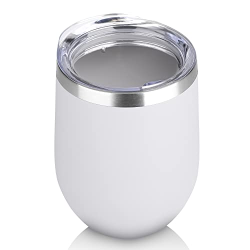DOMICARE Stainless Steel Wine Tumbler Bulk with Lid, Personalized White Insulated Tumblers Set, 12oz Travel Coffee Cups Pack of 1 - color: White, size: 1 Count (Pack of 1)