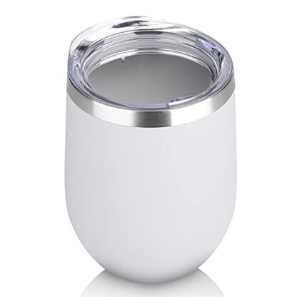 DOMICARE Stainless Steel Wine Tumbler Bulk with Lid, Personalized White Insulated Tumblers Set, 12oz Travel Coffee Cups Pack of 1 - color: White, size: 1 Count (Pack of 1)